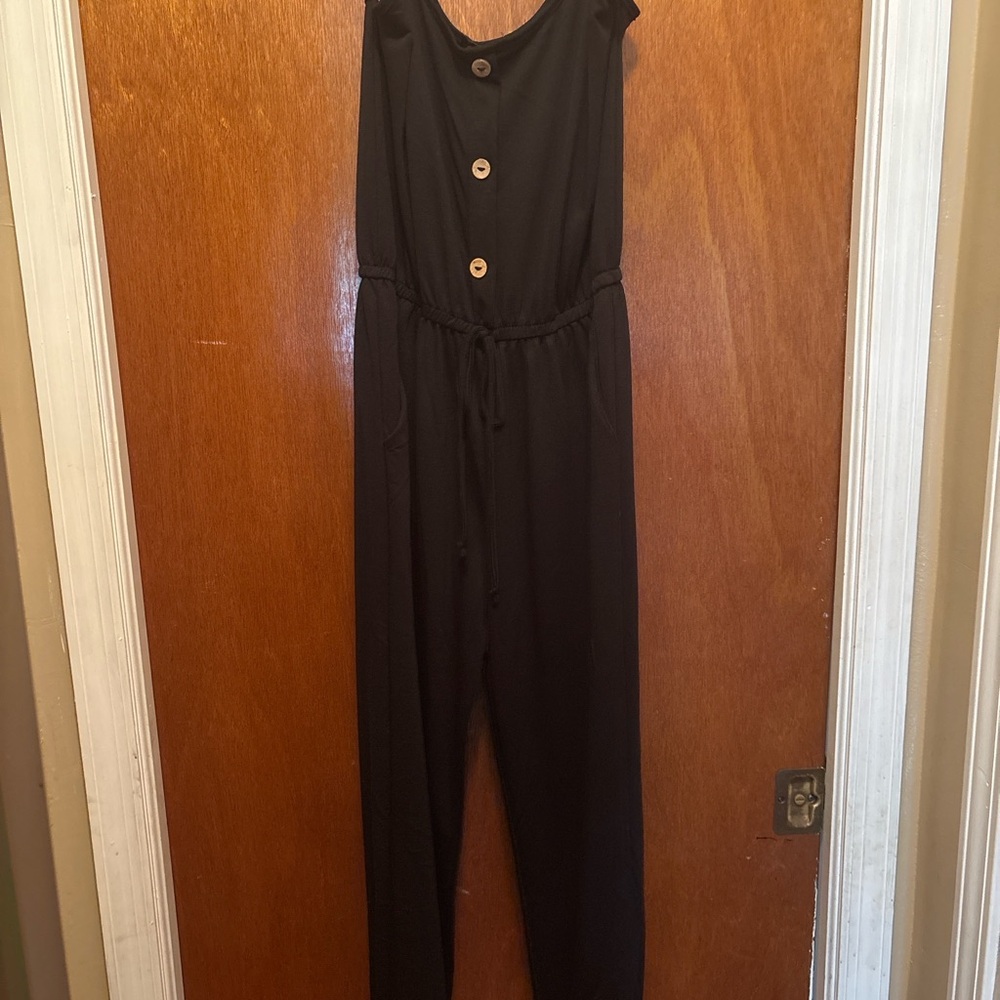 Ambiance Black Sleeveless Jumpsuit with Button Detail